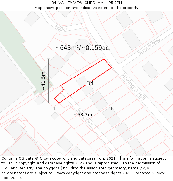 34, VALLEY VIEW, CHESHAM, HP5 2PH: Plot and title map
