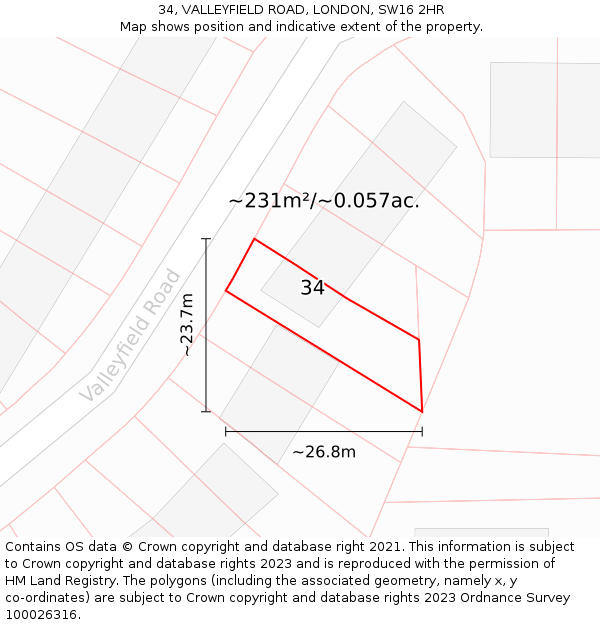 34, VALLEYFIELD ROAD, LONDON, SW16 2HR: Plot and title map