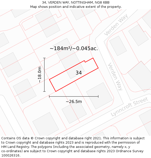34, VERDEN WAY, NOTTINGHAM, NG8 6BB: Plot and title map