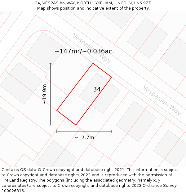 34, VESPASIAN WAY, NORTH HYKEHAM, LINCOLN, LN6 9ZB: Plot and title map