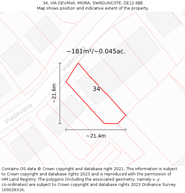 34, VIA DEVANA, MOIRA, SWADLINCOTE, DE12 6BE: Plot and title map