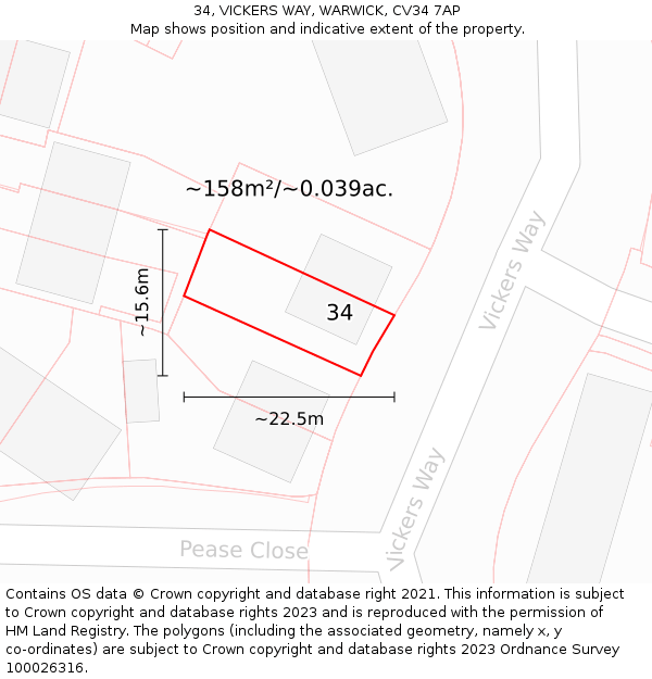 34, VICKERS WAY, WARWICK, CV34 7AP: Plot and title map