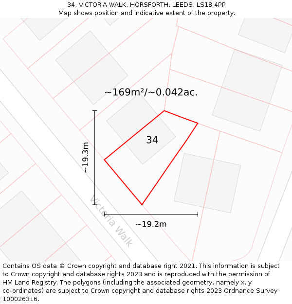 34, VICTORIA WALK, HORSFORTH, LEEDS, LS18 4PP: Plot and title map