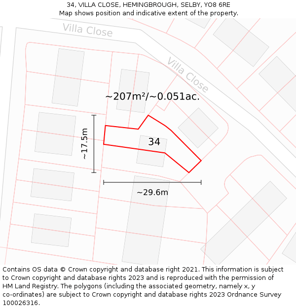 34, VILLA CLOSE, HEMINGBROUGH, SELBY, YO8 6RE: Plot and title map