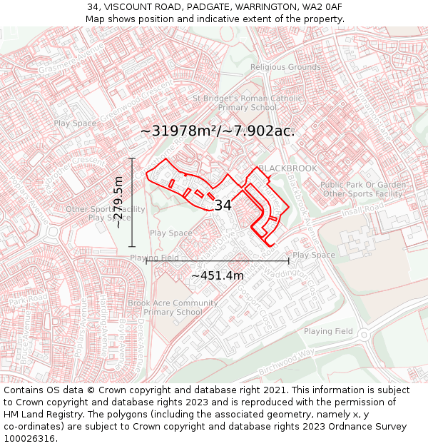 34, VISCOUNT ROAD, PADGATE, WARRINGTON, WA2 0AF: Plot and title map