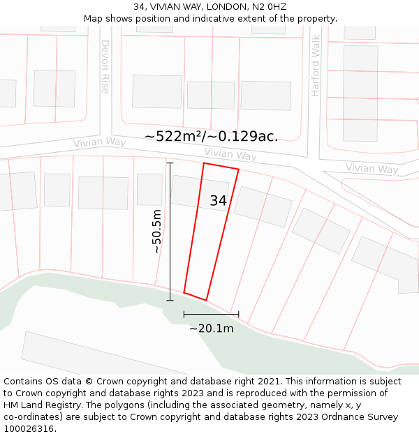 34, VIVIAN WAY, LONDON, N2 0HZ: Plot and title map