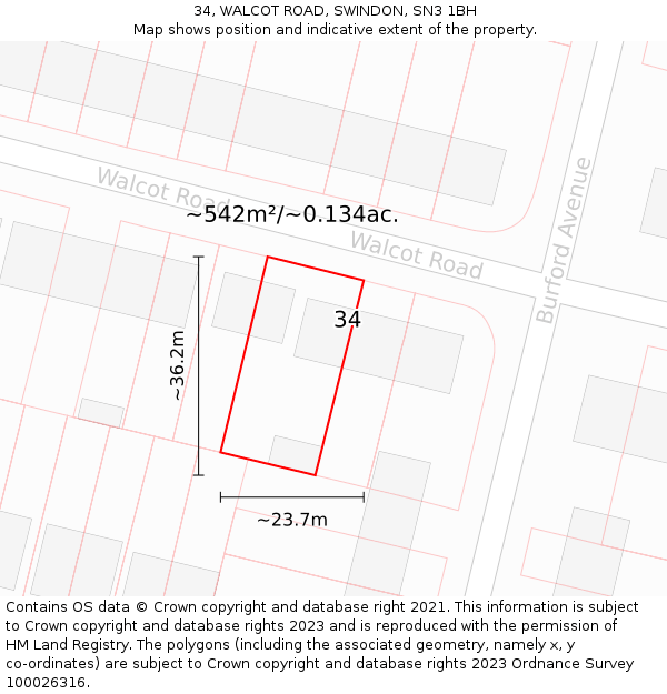 34, WALCOT ROAD, SWINDON, SN3 1BH: Plot and title map