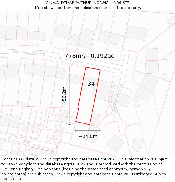 34, WALDEMAR AVENUE, NORWICH, NR6 6TB: Plot and title map