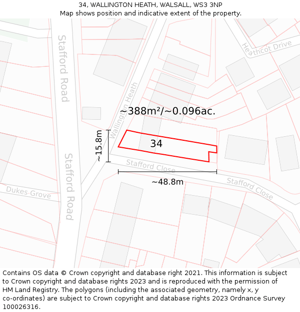 34, WALLINGTON HEATH, WALSALL, WS3 3NP: Plot and title map