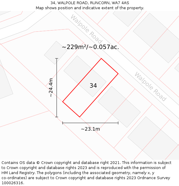 34, WALPOLE ROAD, RUNCORN, WA7 4AS: Plot and title map
