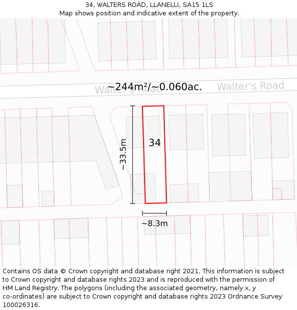 34, WALTERS ROAD, LLANELLI, SA15 1LS: Plot and title map