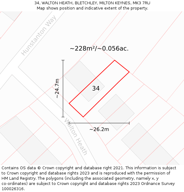 34, WALTON HEATH, BLETCHLEY, MILTON KEYNES, MK3 7RU: Plot and title map