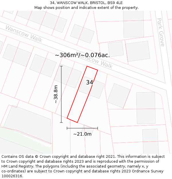 34, WANSCOW WALK, BRISTOL, BS9 4LE: Plot and title map