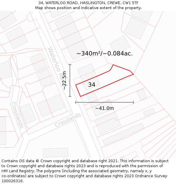34, WATERLOO ROAD, HASLINGTON, CREWE, CW1 5TF: Plot and title map