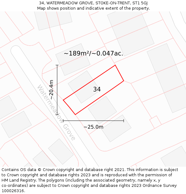 34, WATERMEADOW GROVE, STOKE-ON-TRENT, ST1 5GJ: Plot and title map