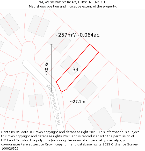 34, WEDGEWOOD ROAD, LINCOLN, LN6 3LU: Plot and title map