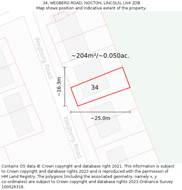 34, WEGBERG ROAD, NOCTON, LINCOLN, LN4 2DB: Plot and title map