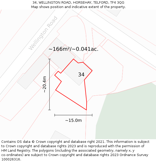 34, WELLINGTON ROAD, HORSEHAY, TELFORD, TF4 3QG: Plot and title map