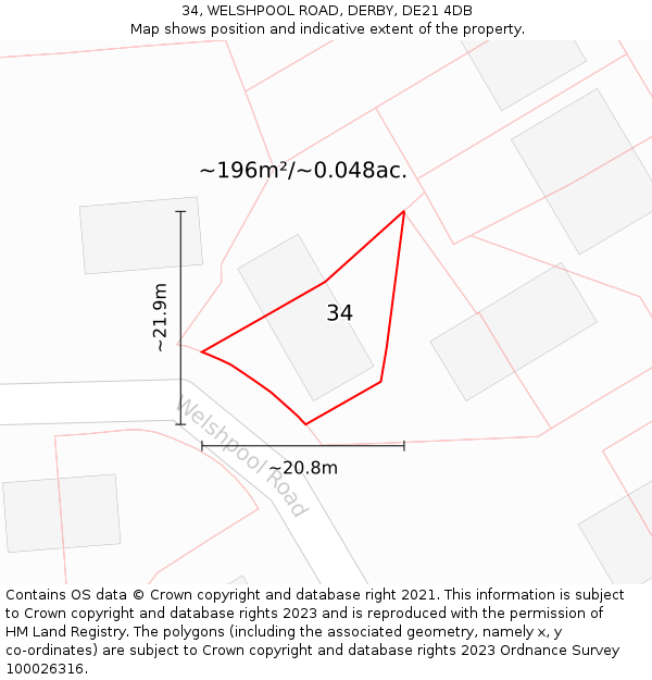 34, WELSHPOOL ROAD, DERBY, DE21 4DB: Plot and title map