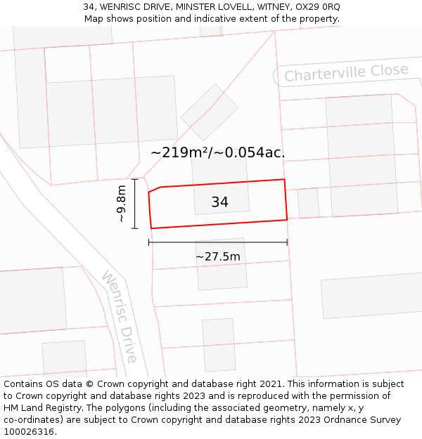 34, WENRISC DRIVE, MINSTER LOVELL, WITNEY, OX29 0RQ: Plot and title map