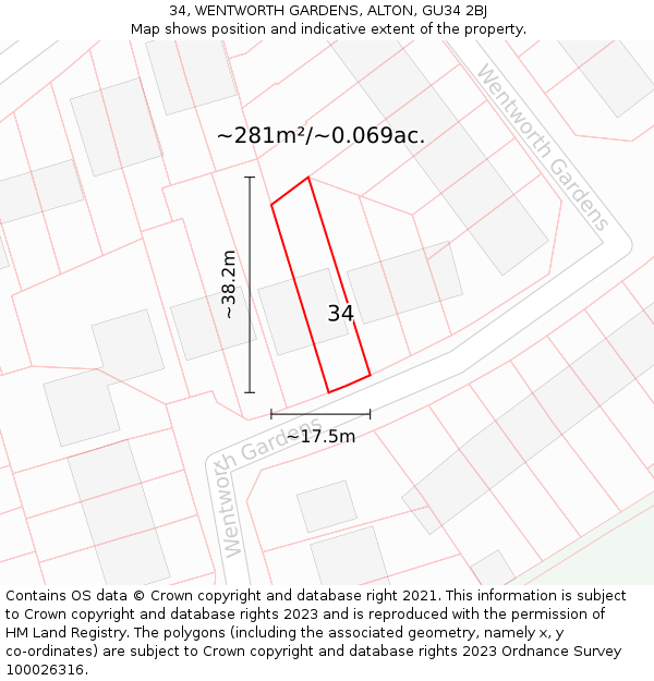 34, WENTWORTH GARDENS, ALTON, GU34 2BJ: Plot and title map