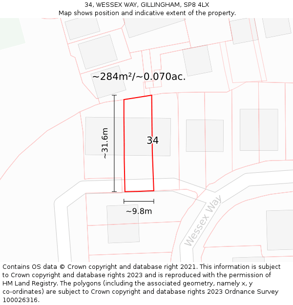 34, WESSEX WAY, GILLINGHAM, SP8 4LX: Plot and title map