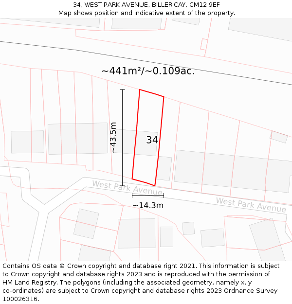 34, WEST PARK AVENUE, BILLERICAY, CM12 9EF: Plot and title map