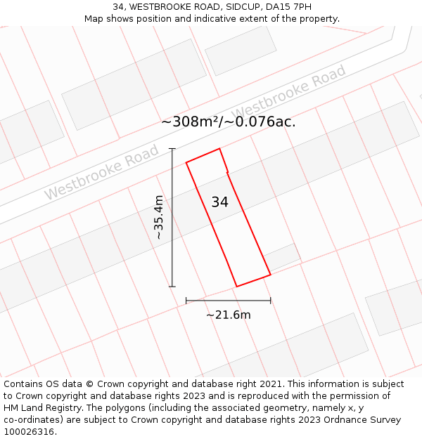34, WESTBROOKE ROAD, SIDCUP, DA15 7PH: Plot and title map