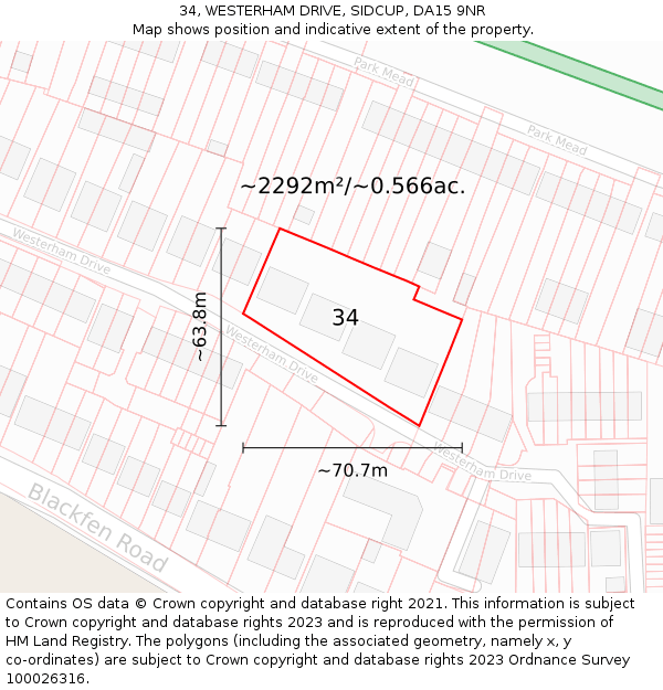 34, WESTERHAM DRIVE, SIDCUP, DA15 9NR: Plot and title map