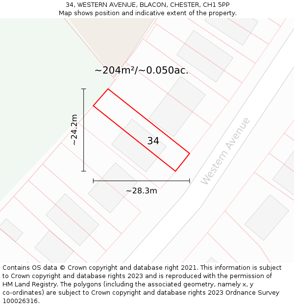 34, WESTERN AVENUE, BLACON, CHESTER, CH1 5PP: Plot and title map