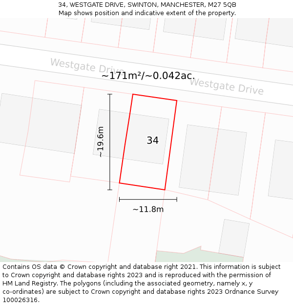 34, WESTGATE DRIVE, SWINTON, MANCHESTER, M27 5QB: Plot and title map