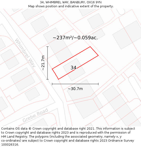 34, WHIMBREL WAY, BANBURY, OX16 9YN: Plot and title map