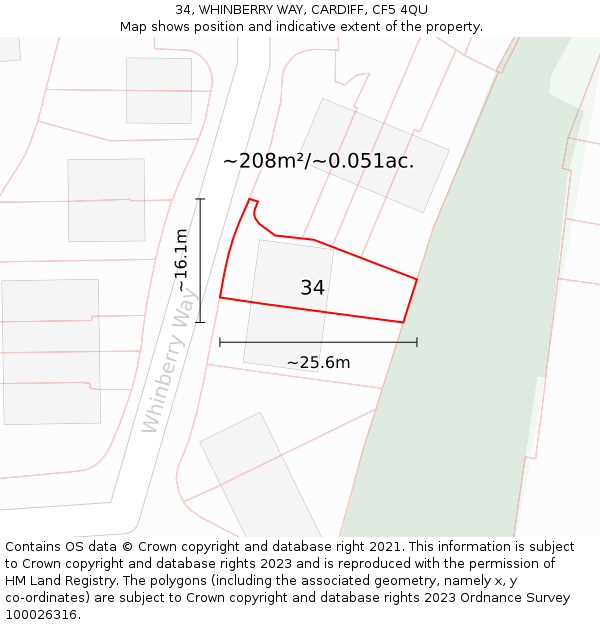 34, WHINBERRY WAY, CARDIFF, CF5 4QU: Plot and title map