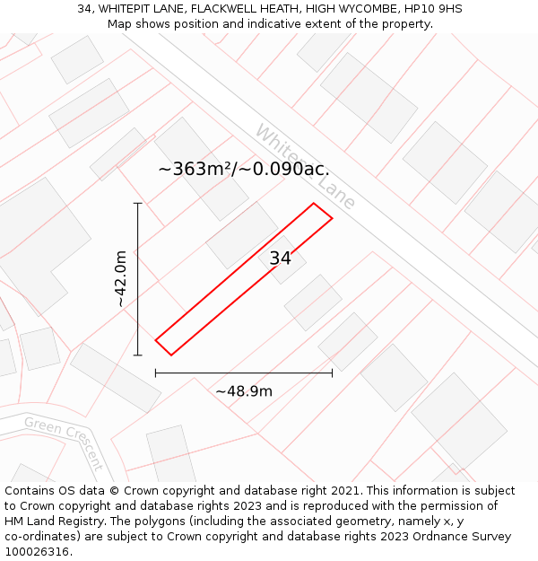 34, WHITEPIT LANE, FLACKWELL HEATH, HIGH WYCOMBE, HP10 9HS: Plot and title map