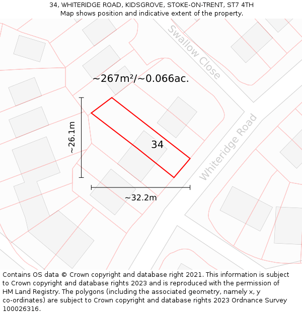 34, WHITERIDGE ROAD, KIDSGROVE, STOKE-ON-TRENT, ST7 4TH: Plot and title map