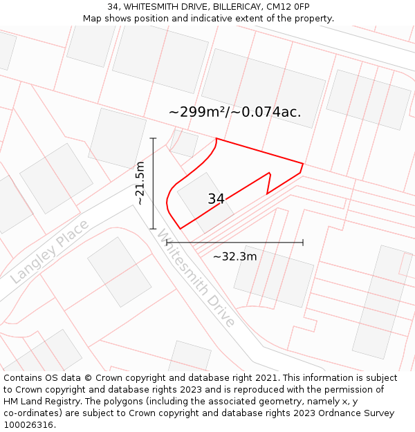 34, WHITESMITH DRIVE, BILLERICAY, CM12 0FP: Plot and title map