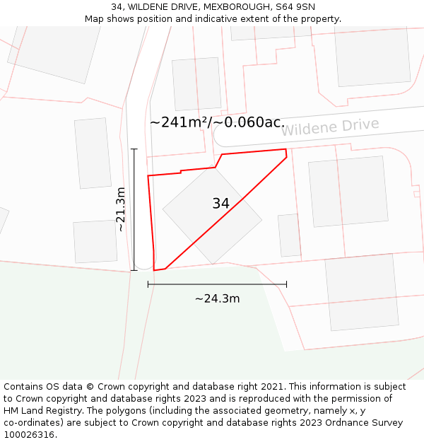 34, WILDENE DRIVE, MEXBOROUGH, S64 9SN: Plot and title map