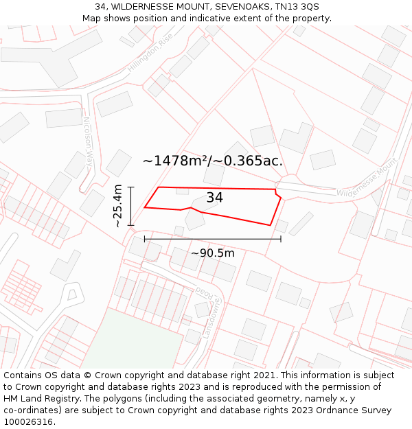 34, WILDERNESSE MOUNT, SEVENOAKS, TN13 3QS: Plot and title map