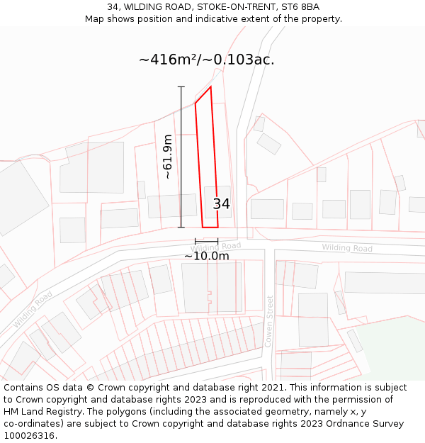 34, WILDING ROAD, STOKE-ON-TRENT, ST6 8BA: Plot and title map