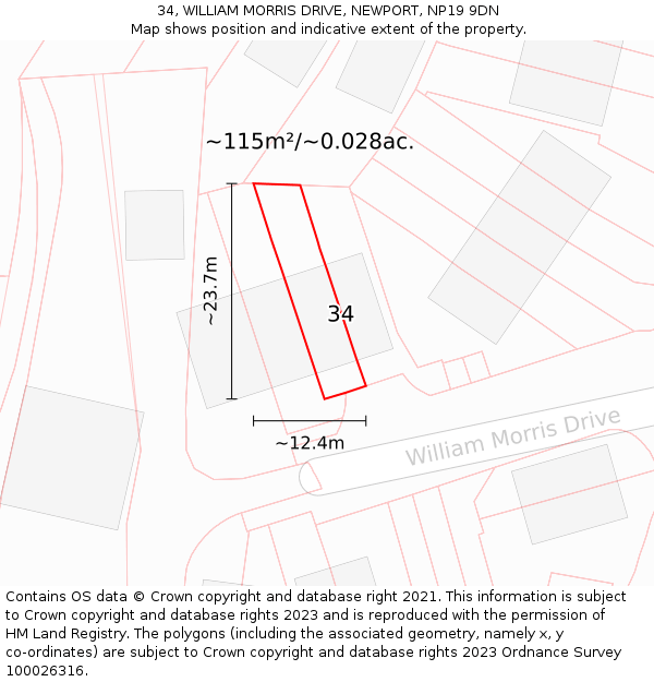 34, WILLIAM MORRIS DRIVE, NEWPORT, NP19 9DN: Plot and title map