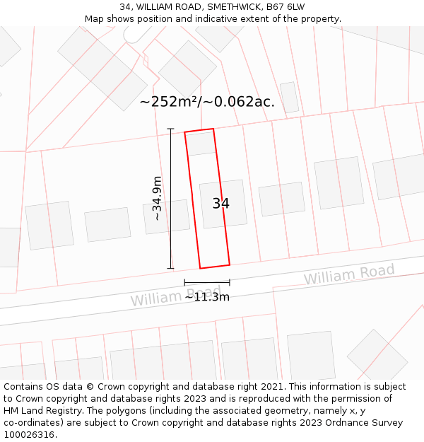 34, WILLIAM ROAD, SMETHWICK, B67 6LW: Plot and title map