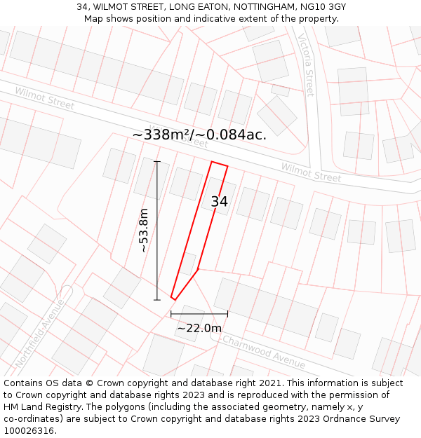 34, WILMOT STREET, LONG EATON, NOTTINGHAM, NG10 3GY: Plot and title map