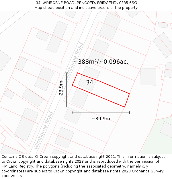 34, WIMBORNE ROAD, PENCOED, BRIDGEND, CF35 6SG: Plot and title map
