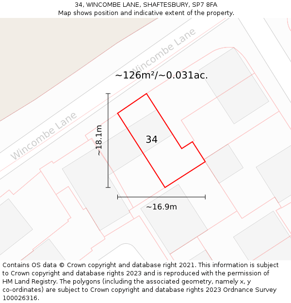 34, WINCOMBE LANE, SHAFTESBURY, SP7 8FA: Plot and title map