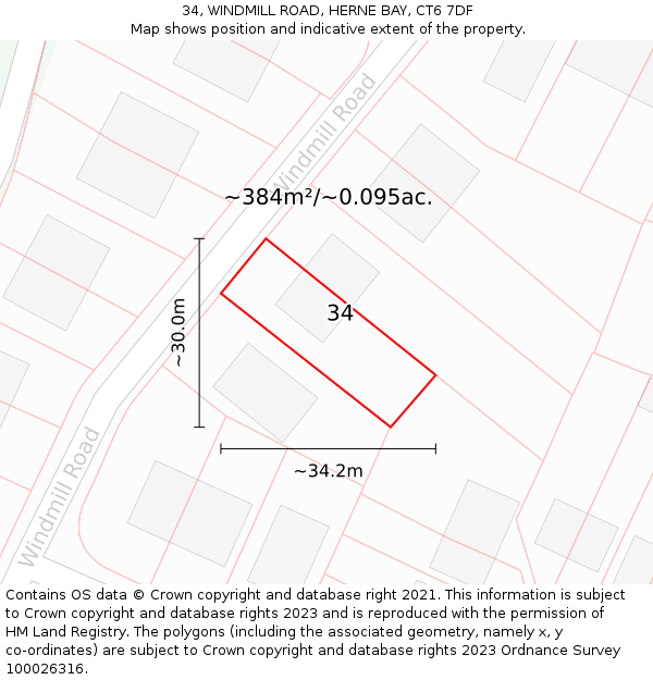 34, WINDMILL ROAD, HERNE BAY, CT6 7DF: Plot and title map