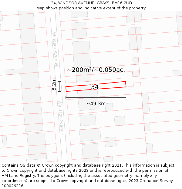 34, WINDSOR AVENUE, GRAYS, RM16 2UB: Plot and title map