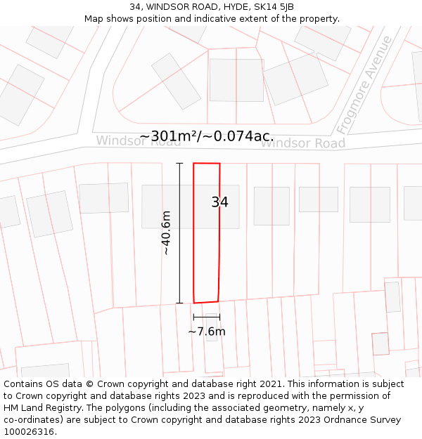 34, WINDSOR ROAD, HYDE, SK14 5JB: Plot and title map