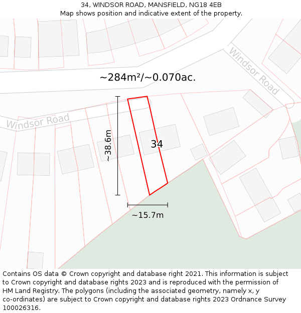 34, WINDSOR ROAD, MANSFIELD, NG18 4EB: Plot and title map
