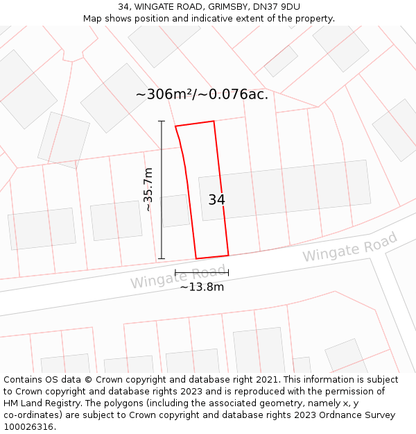 34, WINGATE ROAD, GRIMSBY, DN37 9DU: Plot and title map