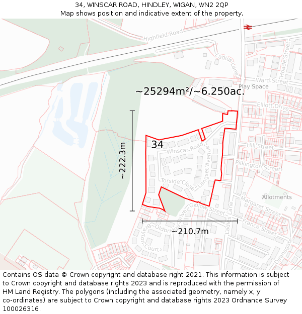 34, WINSCAR ROAD, HINDLEY, WIGAN, WN2 2QP: Plot and title map